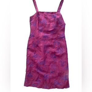 Andamio deep pink magneta sleeveless summer dress linen blnd knee length sz 8 10